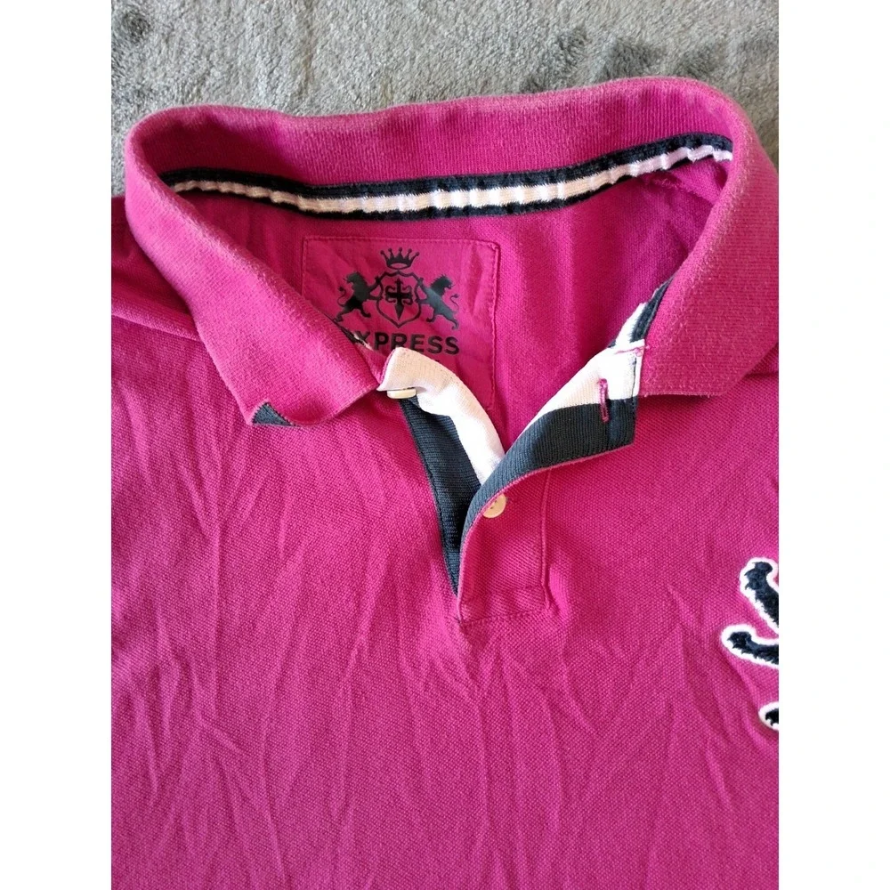 Mens XXL Express‎ Short Sleeve Polo Shirt Pink Large Lion Logo Classic - Picture 3 of 11
